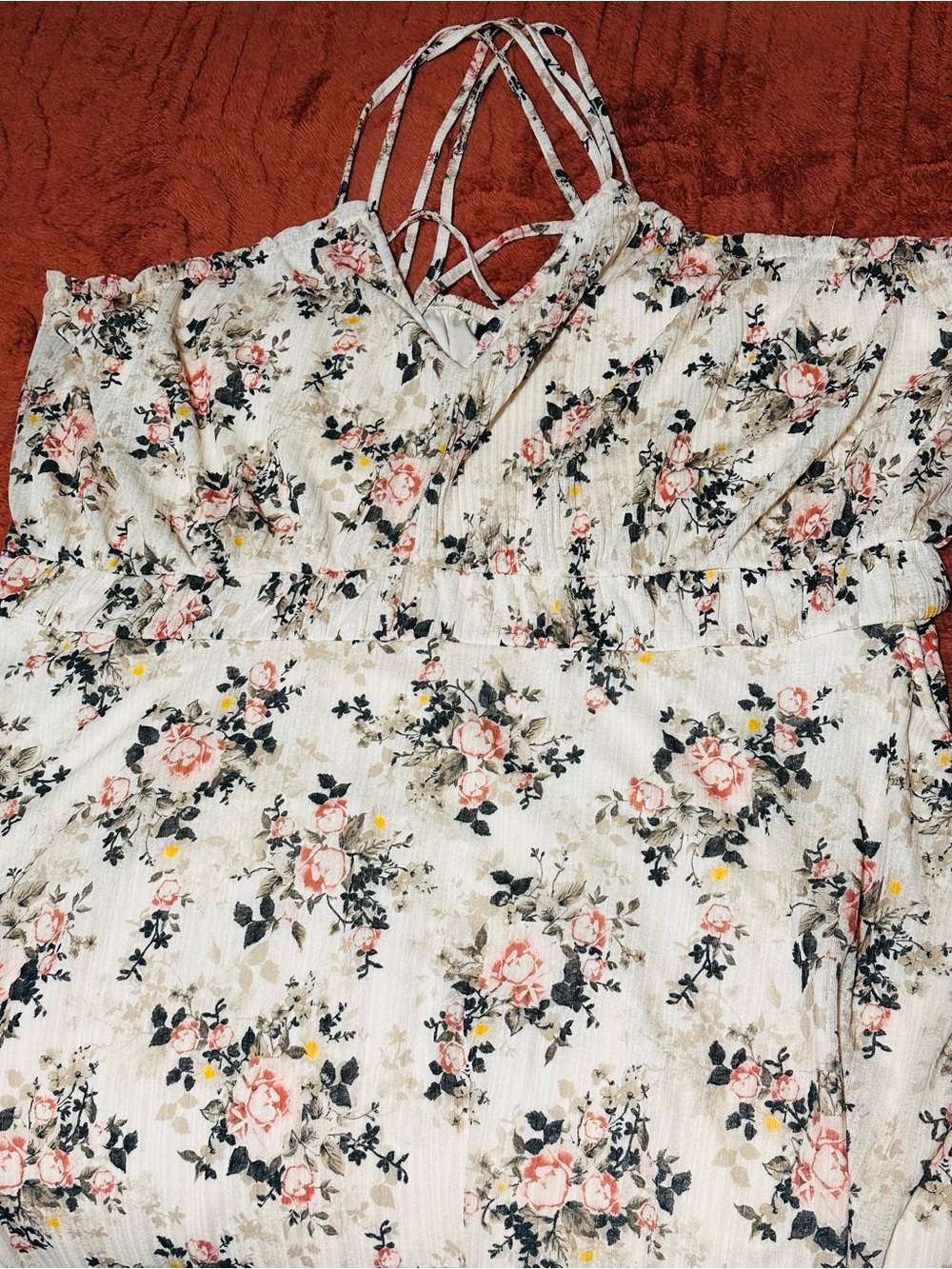 Torrid midi length dress with drape neckline. Light spring floral. - Picture 7 of 8